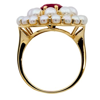 9ct Gold Ruby / Pearl Cluster Ring size J